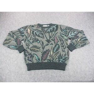 VTG Michael Gerald Sweater Mens Medium Green Blue Floral Chunky Knit Sweatshirt